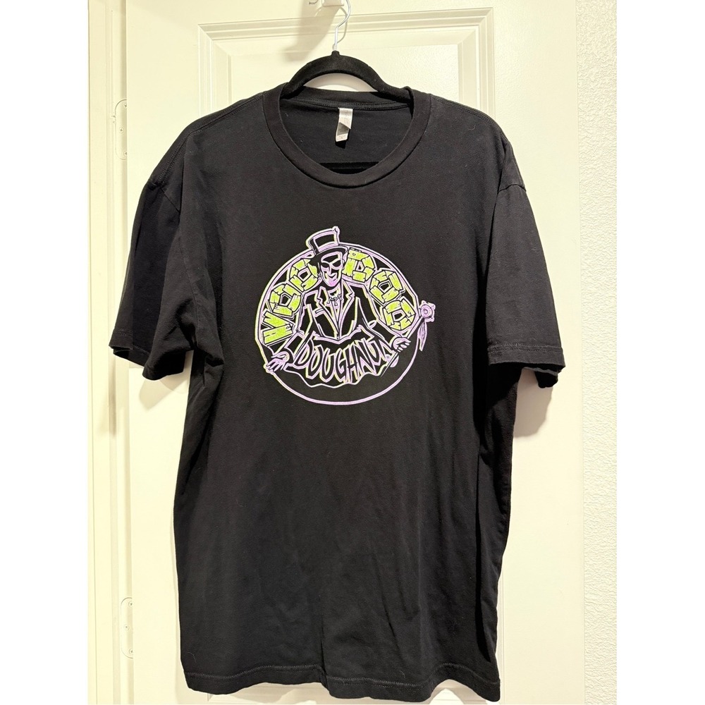 Next Level Voodoo Doughnut Logo Graphic Tee Black Purple Neon XL